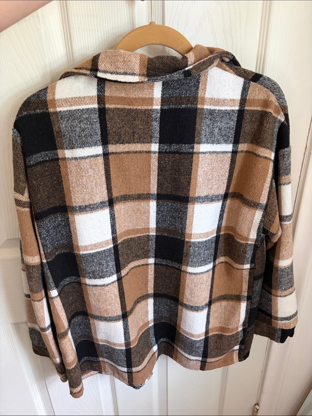 Plaid Open-Front Shacket Jacket - Brown/Black/White - Picture 2 of 3